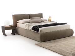 Astoria upholstered double bed, covered in sepia coloured Nubuck leather