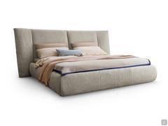 Double bed with soft headboard Youniverse by Bonaldo, with high upholstered bed frame and optional storage box