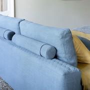 Back view of Owen bed by Bonaldo with filled and covered cushions