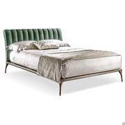 Double bed Iseo with Aspen aquamarine fabric headboard and patinated bronze bed frame and feet