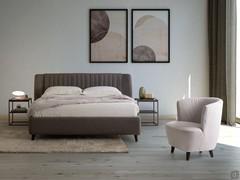 Danae upholstered bed with double-faced cover in matching colour