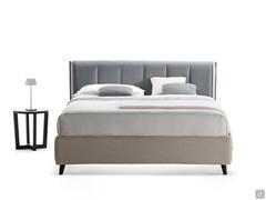 Space-saving upholstered bed with h.26 bed frame and two-tone cover with vertical stitching