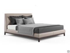 Goya double bed upholstered in Seta leather with Grey Oak wooden base