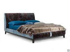 Goya Bed double bed with two-tone leather and velvet covering