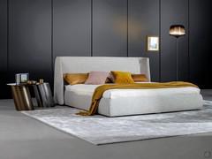 Upholstered bed Basket by Bonaldo with storage and shaped headboard, upholstered in fabric in the version with smooth headboard