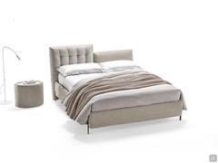 Cooper bed with 90 cm wide headboards, one is button tufted 108 cm high and the other is smooth 90 cm high; bed-frame h.25 with simple stitching and  mod.S feet