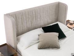 View of headboard in Audrey textured melange fabric with removable cover