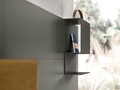 Detail of painted metal storage compartment, one of the accessories available for Freeport paneling