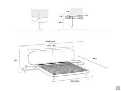 Bed Caleb - specific dimensions and example of composition with bedside tables