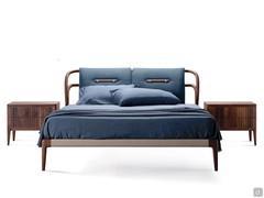 Solid wood double bed with cushions Midori in solid walnut wood with leather or fabric cover