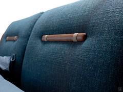 Detail of non-removable headboard cushions with wood inserts