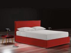 MilleLetti bed with extra-slim headboard with ruffles; with just a 4 cm thickness it is an ideal space-saving solution; 30 cm high bed frame with hidden feet