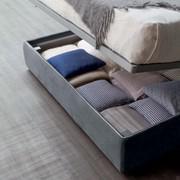 Tonight bed with upholstered headboard - close up of the storage box