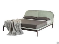 Upholstered bed with thin wooden bed frame and contrast creasing