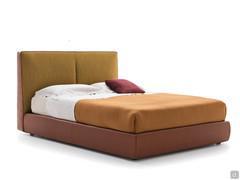 Two-tone Laika bed, here also bimateial with mix of leather and fabric