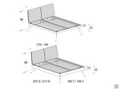 Illinois bed with wooden bed frame and upholstered headboard - measurements