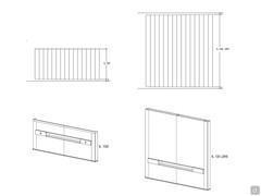 Fabric boiserie for the bedroom - Diagrams of wall models and structures with open compartment