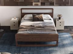 Feeling bed with a minimalist design, with a headboard and footboard that share the same design