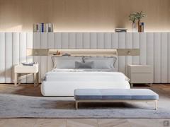 Lounge elegant sommier bed, also with headboard equipped with an open compartment and object holder tray