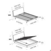 Scheme of the measurements of the wooden bed with and without box (measurements are in mm)