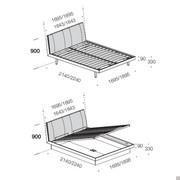 Scheme of the measurements of the bed with upholstered headboard with and without box (measurements are in mm)