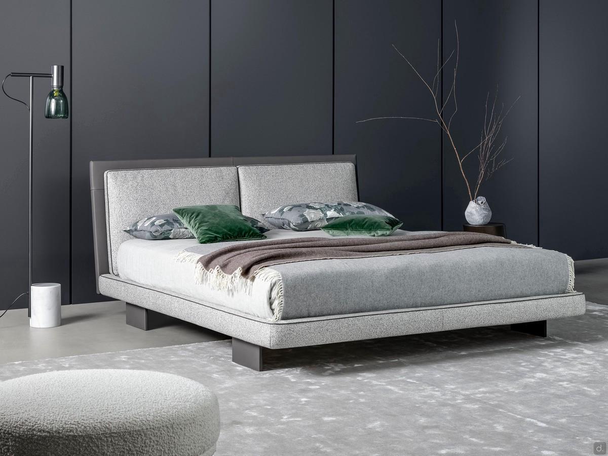 Tara upholstered bed with double cushions by Bonaldo