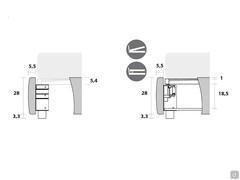 Diagrams of the bed frame and storage compartment in models with standard foot. Left in the version without storage box, right with compartment h.18.5