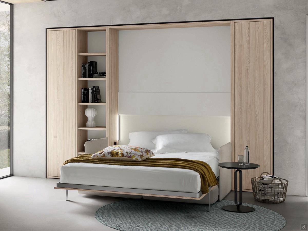 Full space-saving murphy bed - composition with bookcase and hinged wardrobe All-in