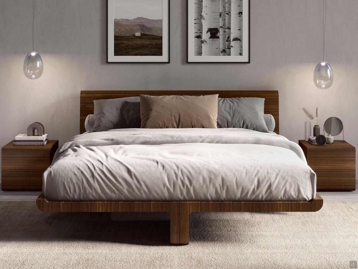 Flight floating wooden bed with eucalyptus wood veneer