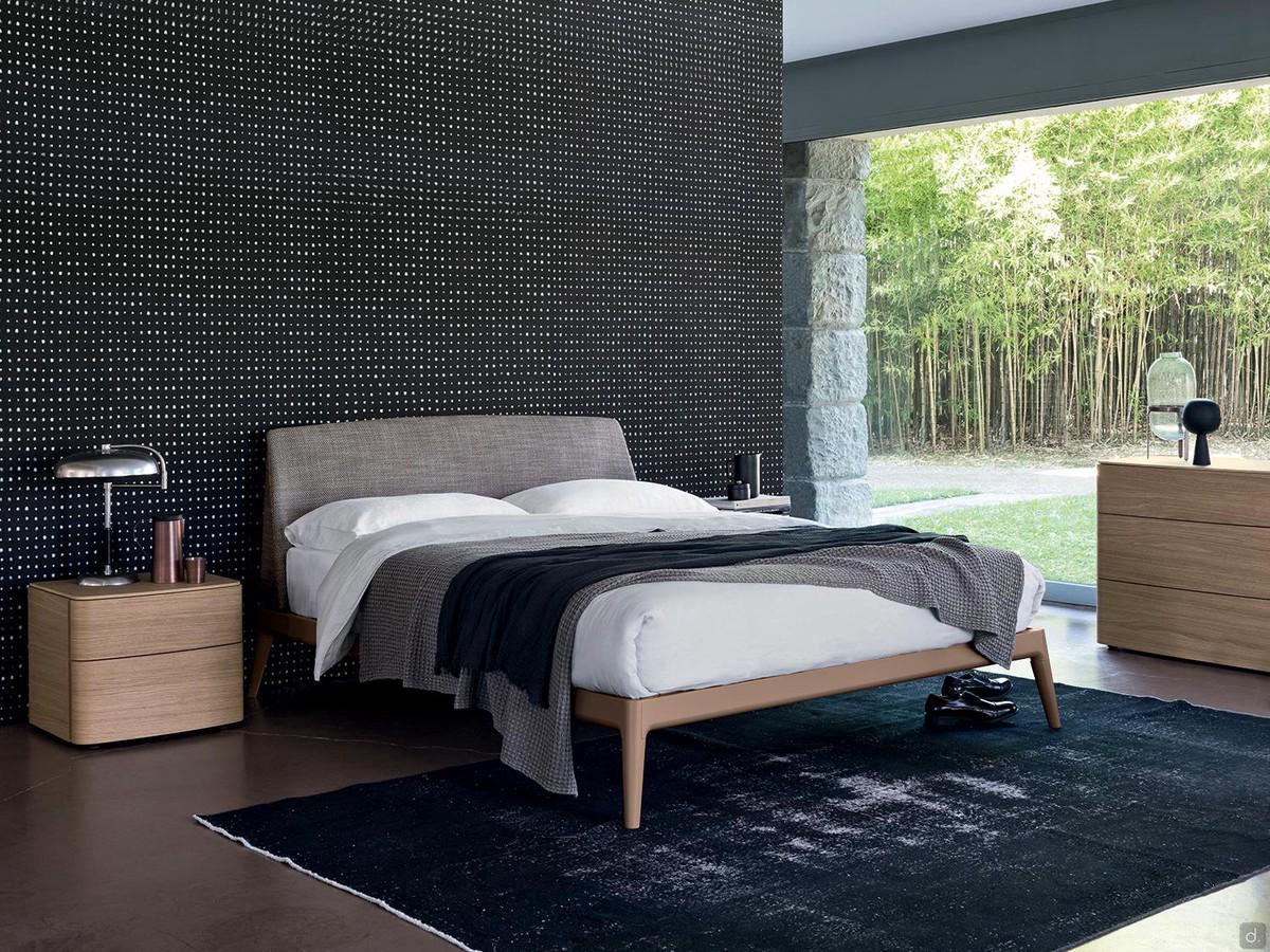 Bastian wooden double bed with upholstered headboard in removable fabric