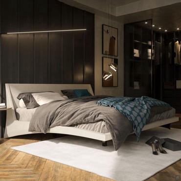 Suspended upholstered bed Dylan by Cattelan covered in fabric, leather or leatherette