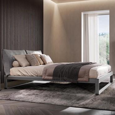 Lacquered wooden bed with Virgo pillow headboard