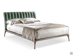 Double bed Iseo with Aspen aquamarine fabric headboard and patinated bronze bed frame and feet