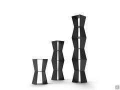 The three sizes of the modern metal bookcase Cult, here lacquered black