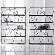 Naviglio double-sided bookcase with black lacquered metal structure and white extra-clear glass shelves and black glass shelves (glass shelves not available)