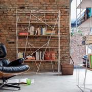 Naviglio double-sided bookcase with metal structure with shelves in natural oak wood veneer