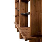 Detail of the live edge wood of the structure and shelves