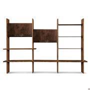 Myoko bespoke walnut shelving system, with metal shelves and storage units