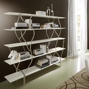 Albero minimal design bookcase in mother of pearl wood and champagne metal