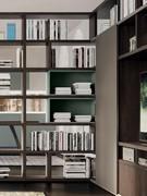 Aliant 07 modular wall-mounted bookcase with display cabinets combined with a double-sided composition, sharing its measurements, finishes and accessories