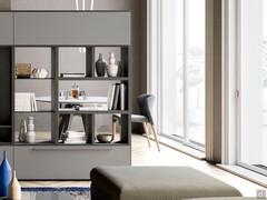 Aliant double-sided bookcase with open compartments, internal dividers and storage units with doors