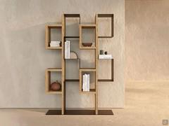 Briony freestanding centerpiece bookcase in natural secular wood and burnished metal