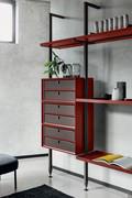 Wall-mounted bookcase Betis with stacked storage units in amaranth matt lacquer