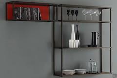 Modular metal Batuan bookcase with optional matte lacquered back panel