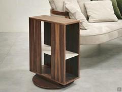 Round swivel magazine rack, wooden structure and contrasting shelf