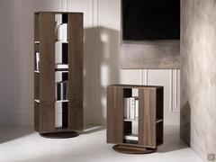 Round vertical small swivel bookcase, available tall or low for the side of the sofa