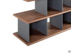 Details of the Kaspar cube-shaped dividing bookcase that alternates a lacquered structure with wooden shelves