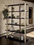 Minimal metal free-standing style bookcase Sintesi - matt beige lacquered metal frame (color not available) and black ash shelves