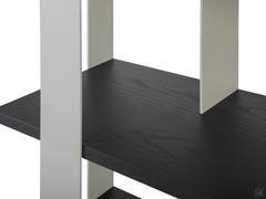 Detail of lacquered metal uprights and black ash veneer wood grain