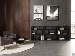 Lacquered bookcase with metal book dividers Maddie, painted black, in a configuration composed of three A modules